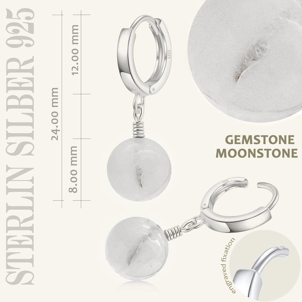 Mondstein Creolen 925 Sterling Silber – Vintage Damen Ohrringe mit Klappverschluss | WILLYS JEWELLERY