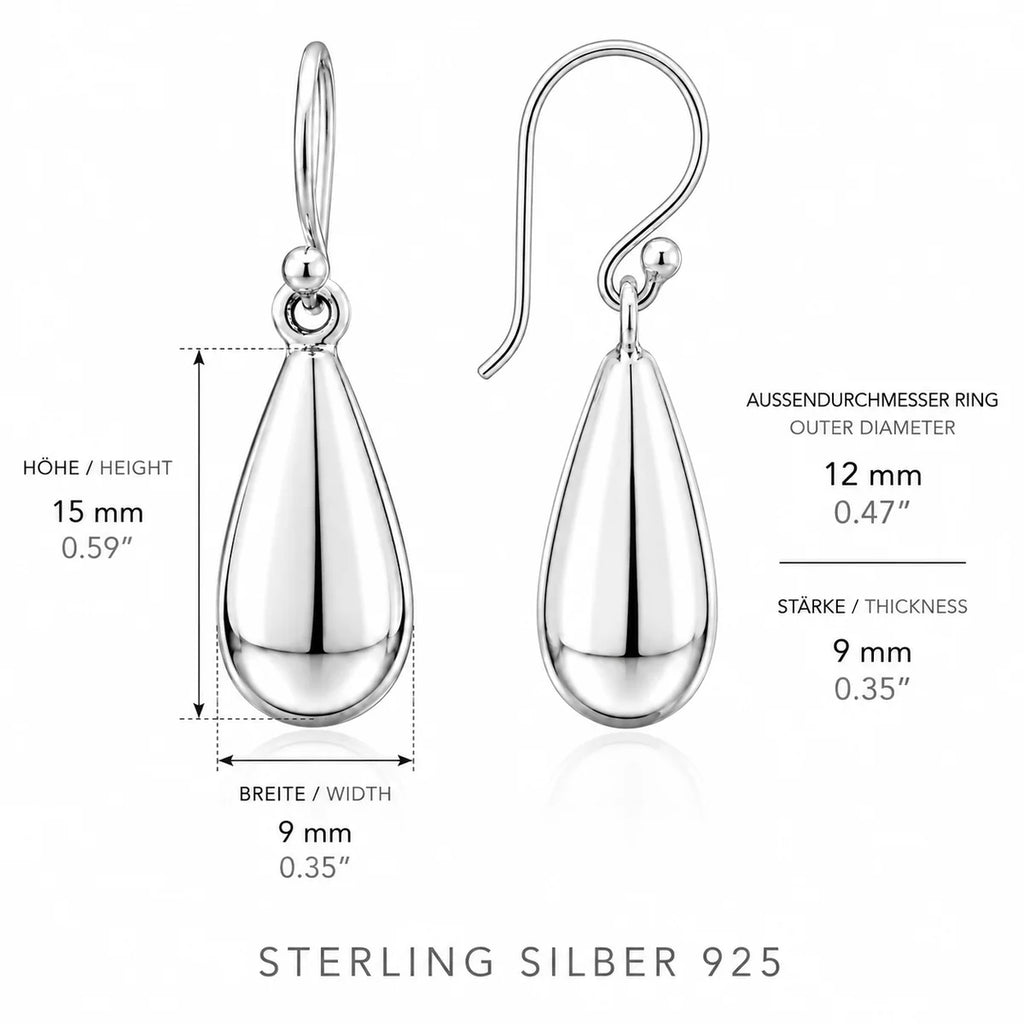 Tropfen Ohrringe 925 Sterling Silber – Ohrhänger Hängeohrringe Damen, 15 × 9 mm, glänzend, klassisch elegant