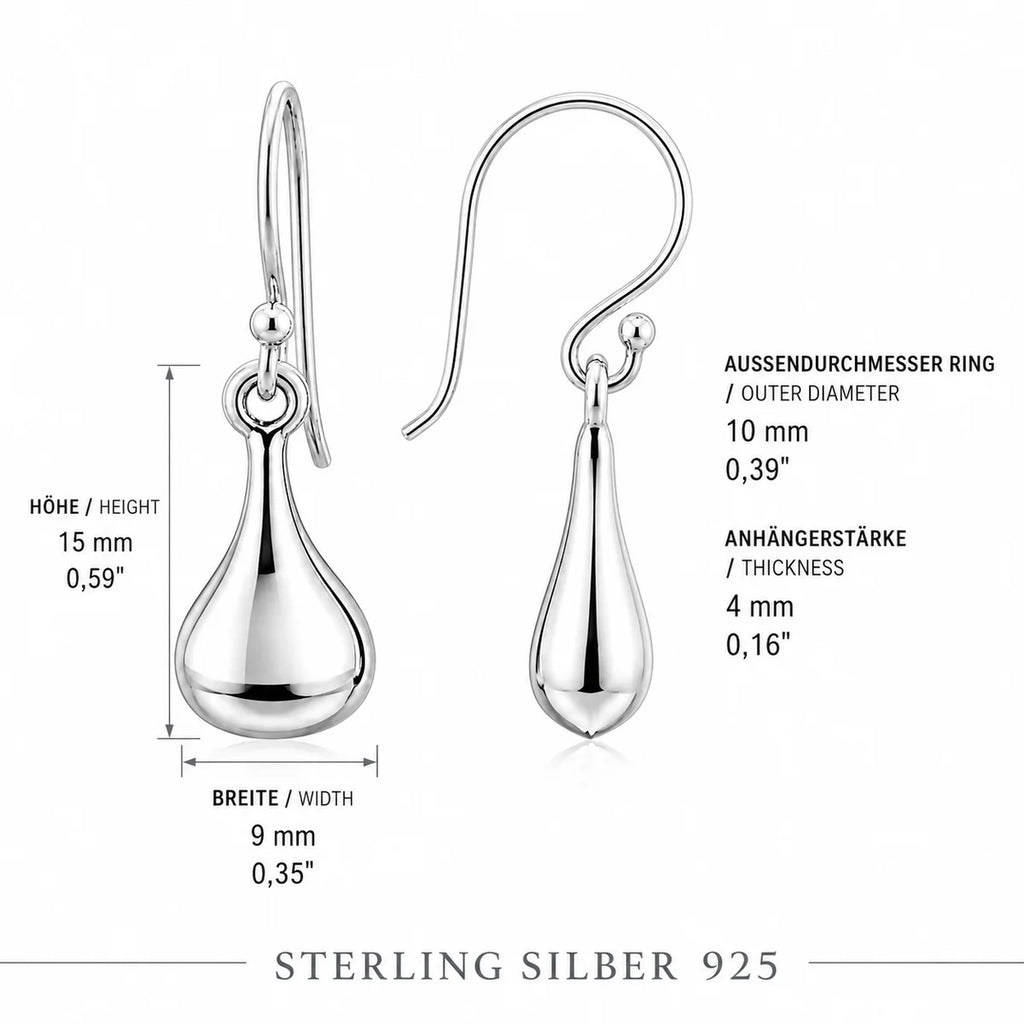 Tropfen Ohrringe 925 Sterling Silber – Ohrhänger Hängeohrringe Damen, 15 × 9 mm, elegant poliert, klassisches Design