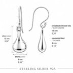 Tropfen Ohrringe 925 Sterling Silber – Ohrhänger Hängeohrringe Damen, 15 × 9 mm, elegant poliert, klassisches Design