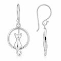 Katzen Ohrringe 925 Sterling Silber – Ohrhänger Hängeohrringe Damen, 17 × 10 mm, Katze im Ring, Geschenkidee
