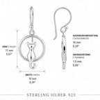 Katzen Ohrringe 925 Sterling Silber – Ohrhänger Hängeohrringe Damen, 17 × 10 mm, Katze im Ring, Geschenkidee