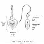 Herz Ohrringe aus 925 Sterling Silber glänzende Ohrhänger für Damen mit Herzanhänger