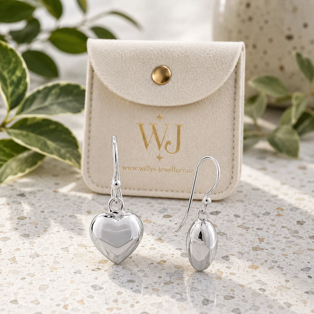 Herz Ohrringe aus 925 Sterling Silber glänzende Ohrhänger für Damen mit Herzanhänger