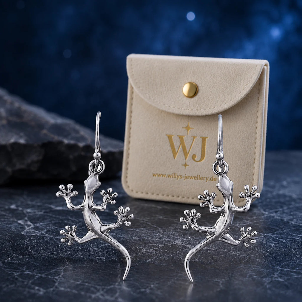 Gecko Ohrringe aus 925 Sterling Silber Eidechsen Ohrhänger für Damen Tiermotiv Schmuck