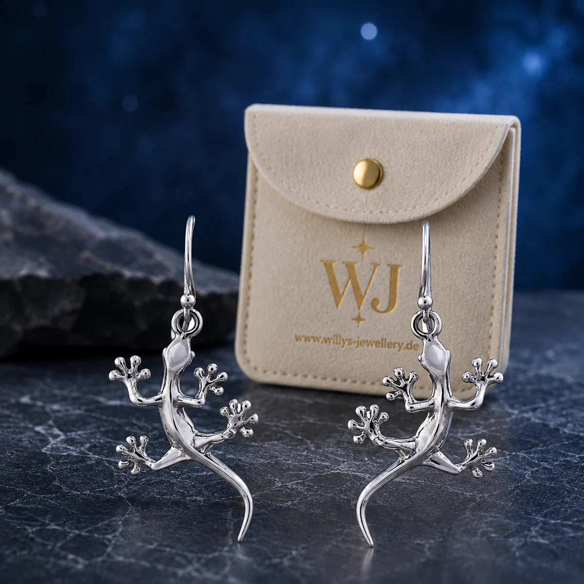 Gecko Ohrringe aus 925 Sterling Silber Eidechsen Ohrhänger für Damen Tiermotiv Schmuck