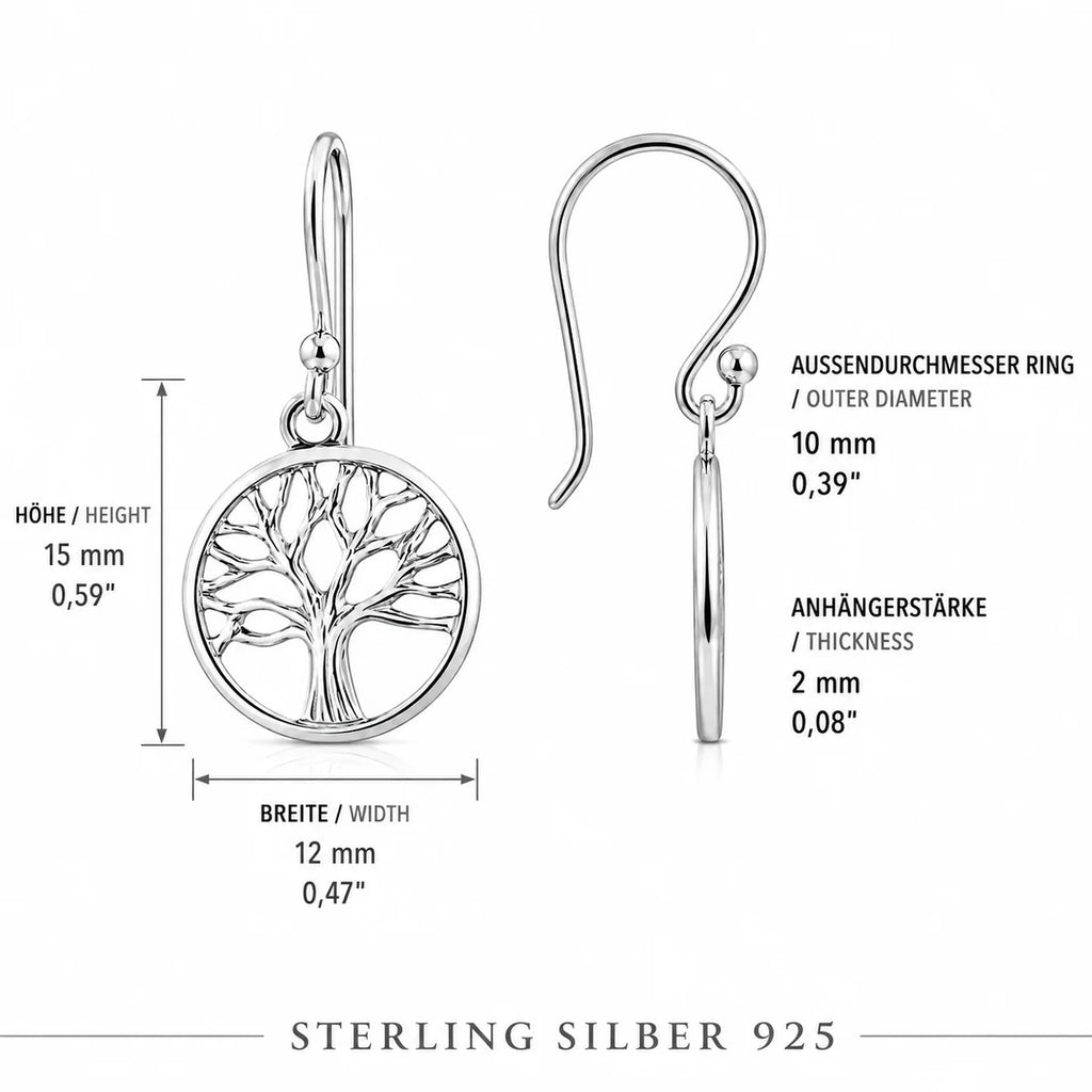 Lebensbaum Ohrringe aus 925 Sterling Silber runde Ohrhänger für Damen Baum des Lebens