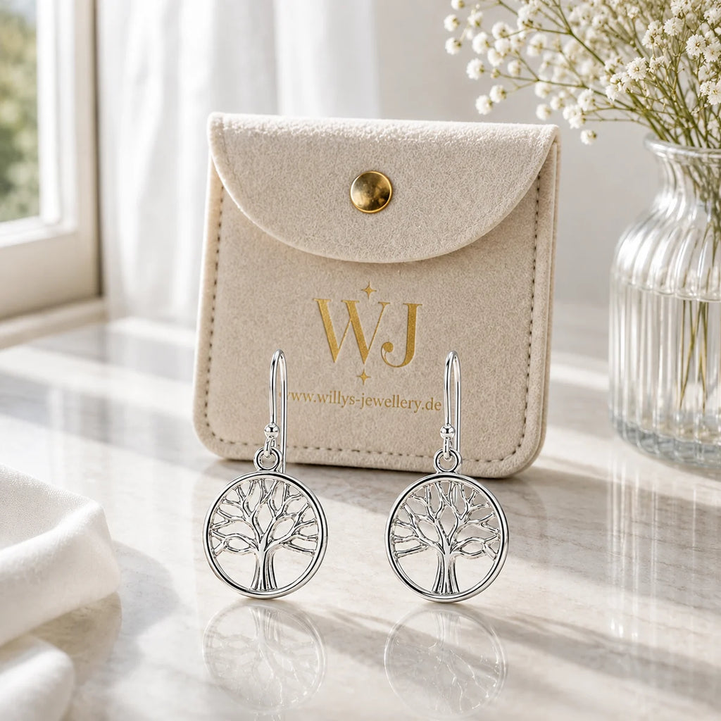 Lebensbaum Ohrringe aus 925 Sterling Silber runde Ohrhänger für Damen Baum des Lebens