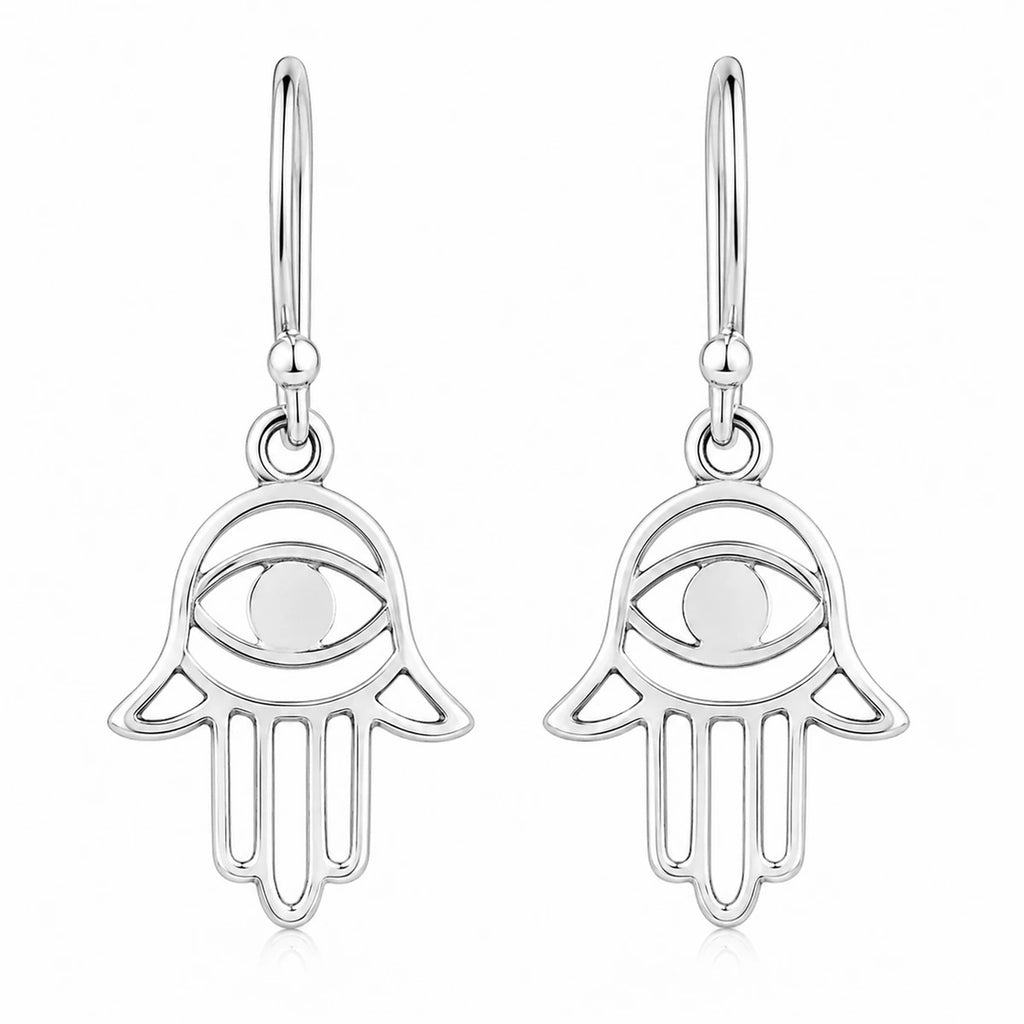 Hamsa Ohrringe aus 925 Sterling Silber Hand der Fatima Ohrhänger für Damen mit Augenmotiv