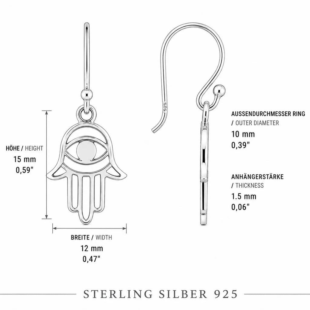 Hamsa Ohrringe aus 925 Sterling Silber Hand der Fatima Ohrhänger für Damen mit Augenmotiv