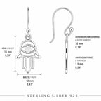 Hamsa Ohrringe aus 925 Sterling Silber Hand der Fatima Ohrhänger für Damen mit Augenmotiv