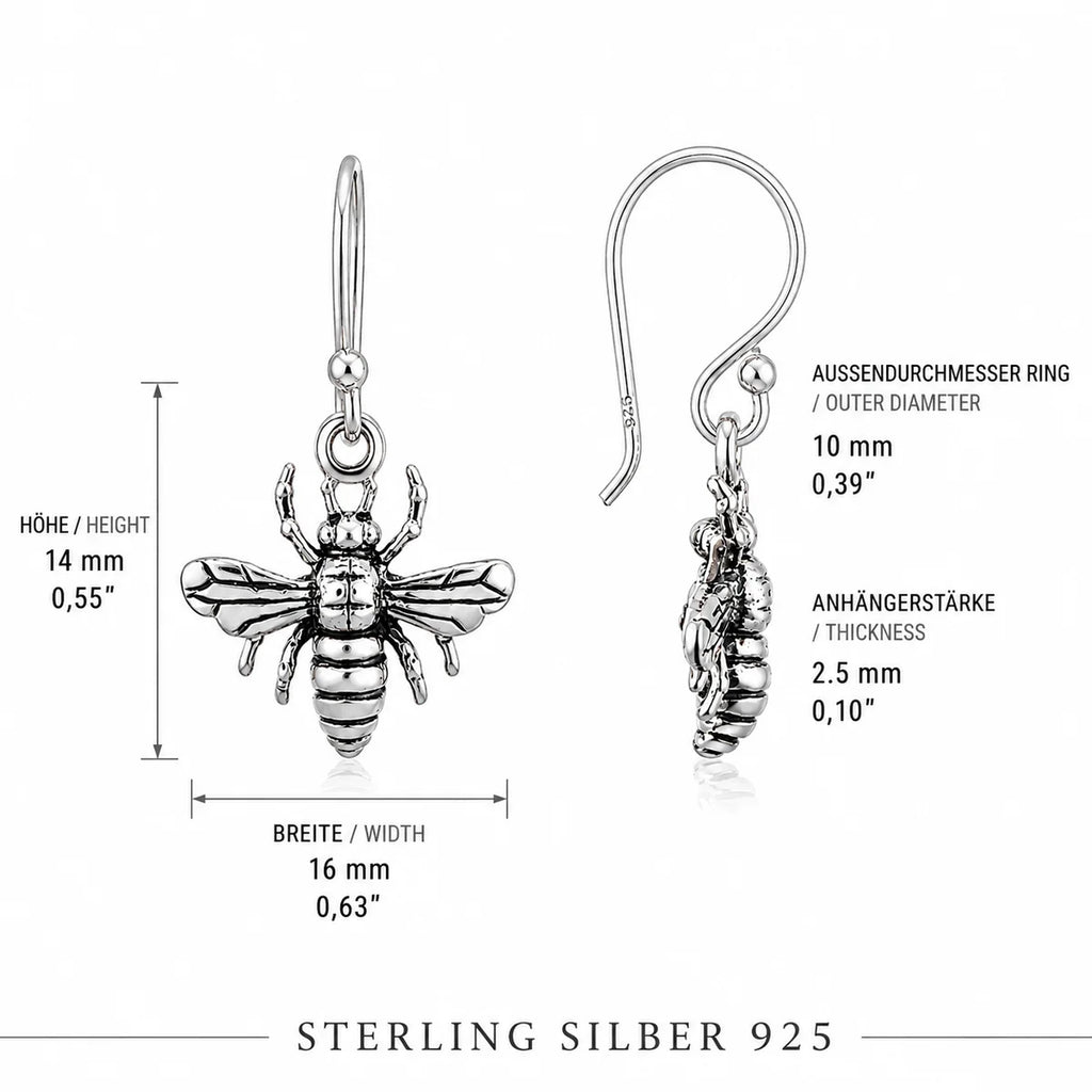 Bienen Ohrringe aus 925 Sterling Silber detailreiche Ohrhänger für Damen mit Bienenmotiv