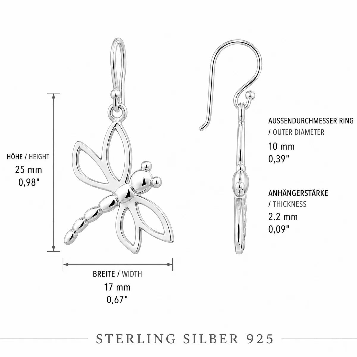 Libellen Ohrringe aus 925 Sterling Silber filigrane Ohrhänger für Damen mit Libellenmotiv