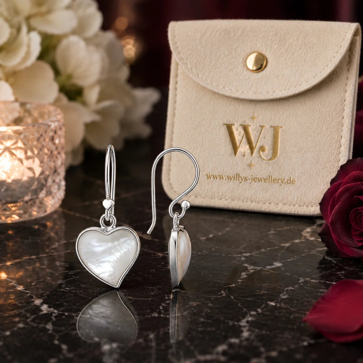 Herz Ohrringe aus 925 Sterling Silber mit Perlmutt Ohrhänger für Damen romantischer Schmuck
