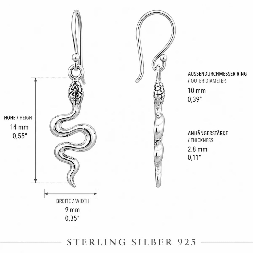 Schlangen Ohrringe aus 925 Sterling Silber lange Ohrhänger für Damen mit Schlangenmotiv