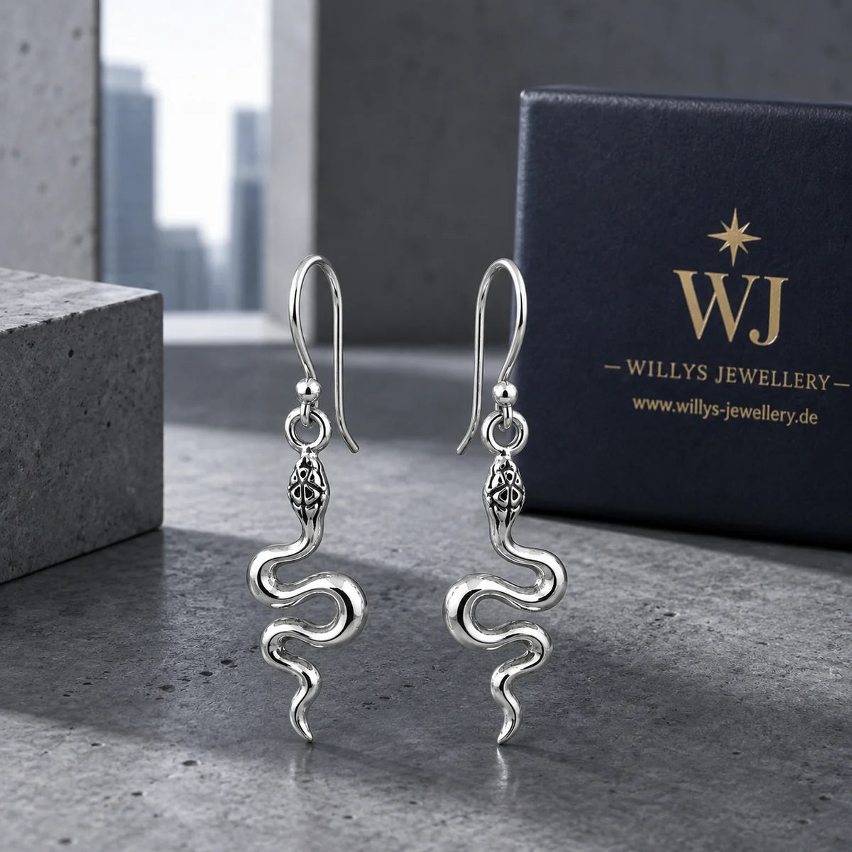 Schlangen Ohrringe aus 925 Sterling Silber lange Ohrhänger für Damen mit Schlangenmotiv