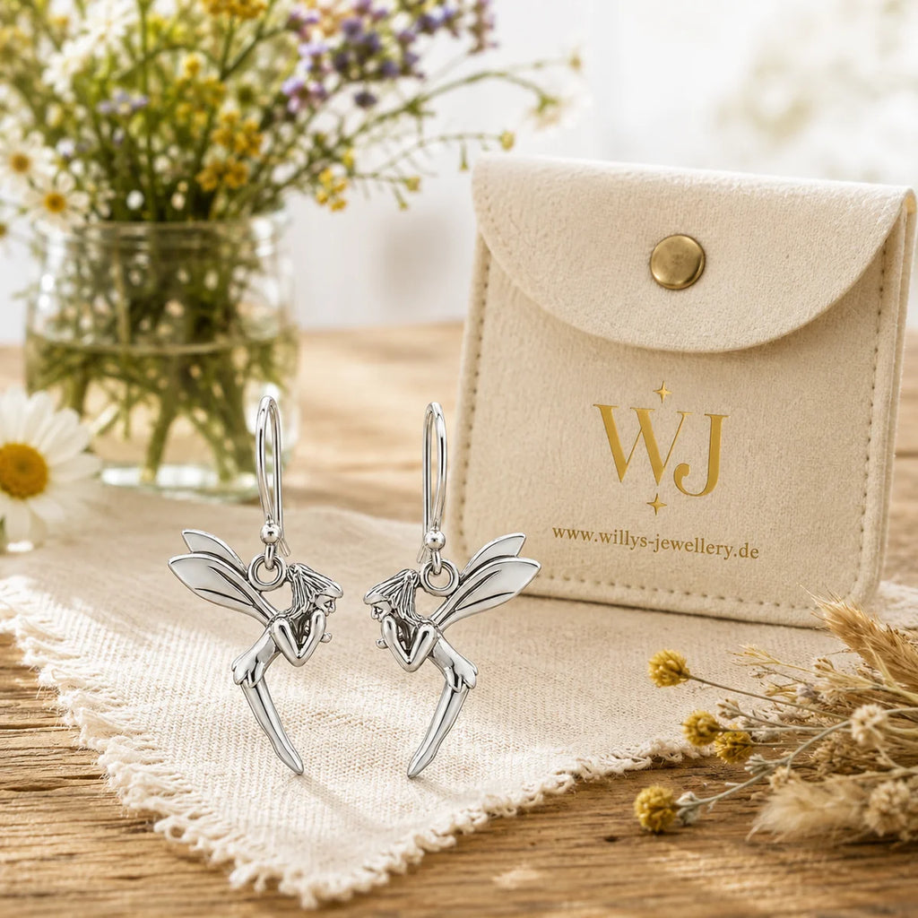 Elfen Ohrringe aus 925 Sterling Silber Feen Ohrhänger für Damen Fantasy Schmuck mit Flügeln