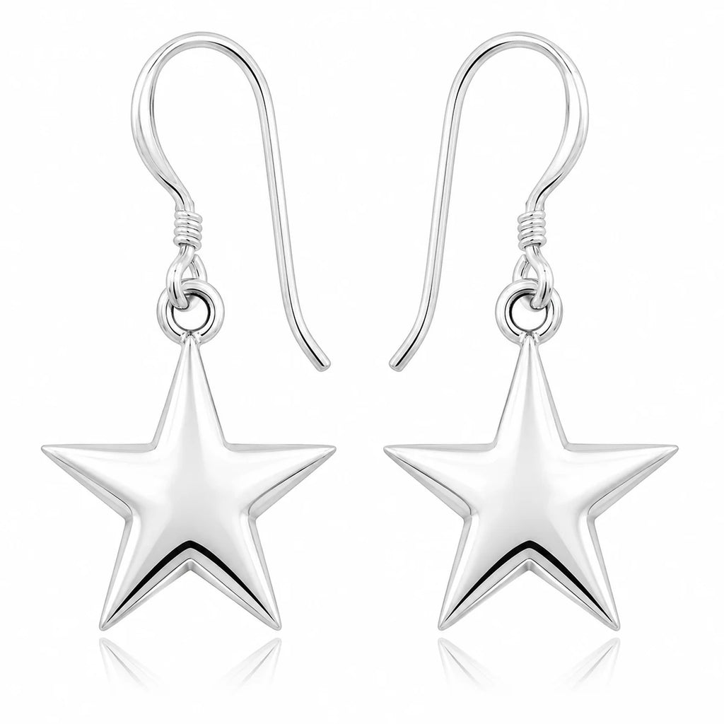 Stern Ohrringe Damen aus 925 Sterling Silber – glänzende Stern Ohrhänger mit Hakenverschluss