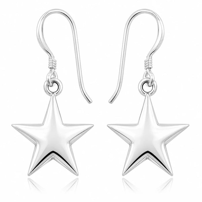Stern Ohrringe Damen aus 925 Sterling Silber – glänzende Stern Ohrhänger mit Hakenverschluss