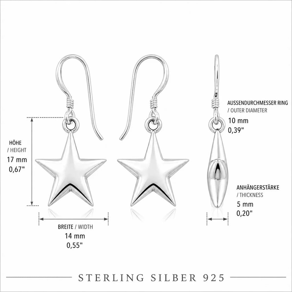 Stern Ohrringe Damen aus 925 Sterling Silber – glänzende Stern Ohrhänger mit Hakenverschluss