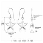 Stern Ohrringe Damen aus 925 Sterling Silber – glänzende Stern Ohrhänger mit Hakenverschluss
