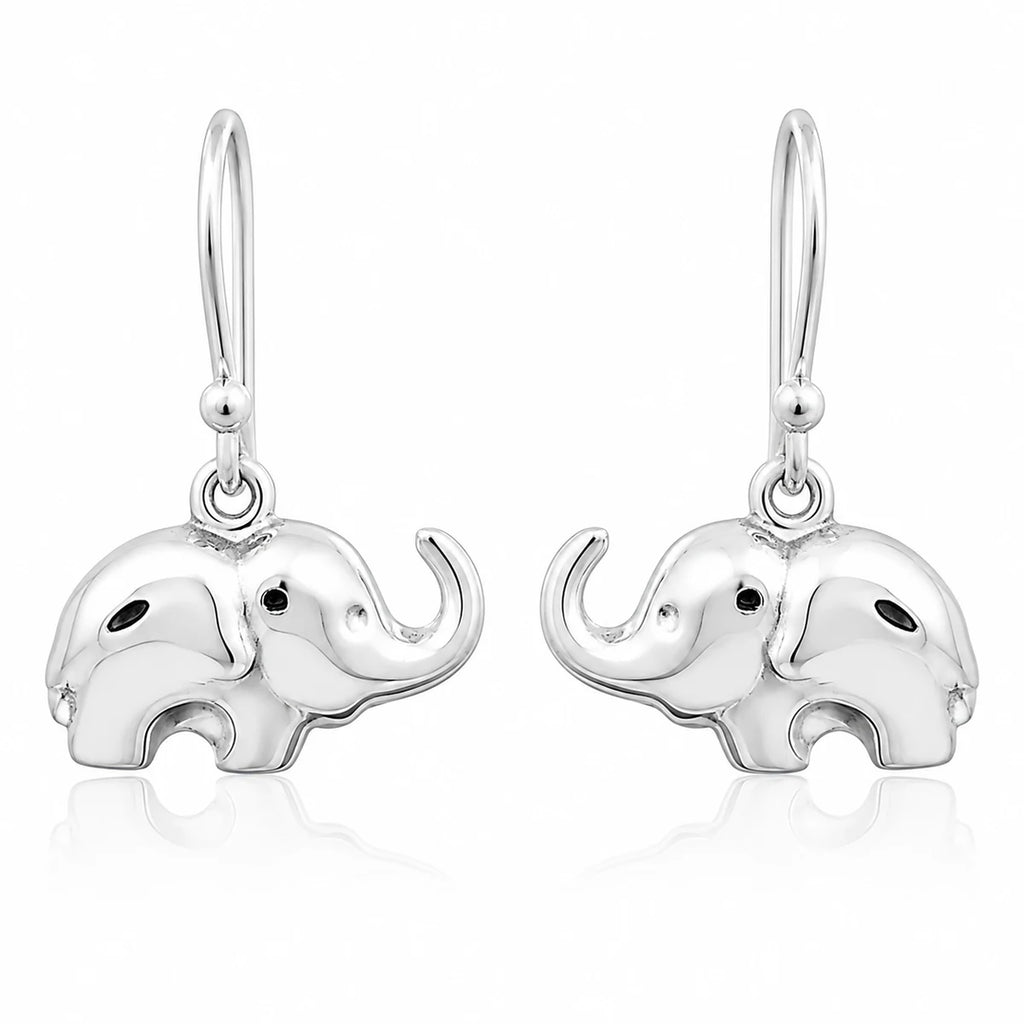 Elefant Ohrringe Damen aus 925 Sterling Silber – glänzende Elefanten Ohrhänger