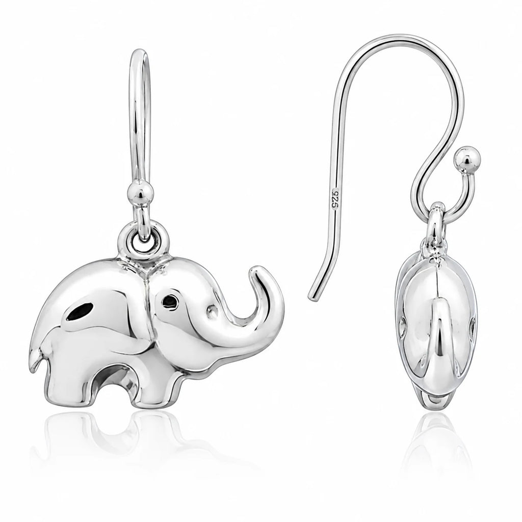 Elefant Ohrringe Damen aus 925 Sterling Silber – glänzende Elefanten Ohrhänger