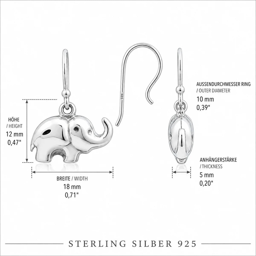 Elefant Ohrringe Damen aus 925 Sterling Silber – glänzende Elefanten Ohrhänger
