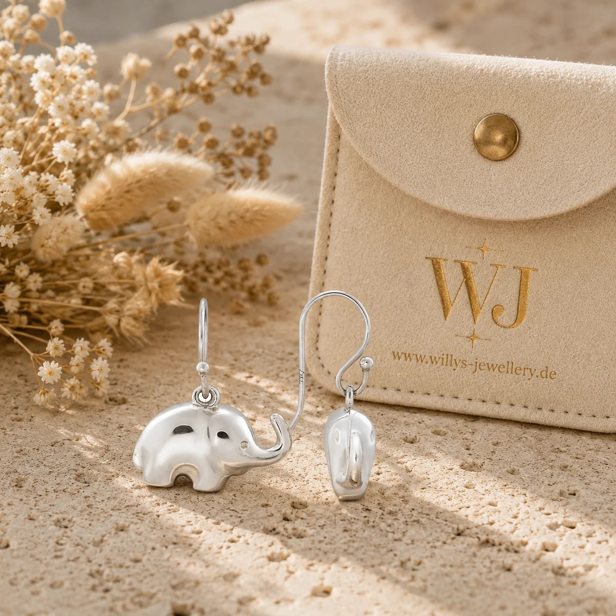 Elefant Ohrringe Damen aus 925 Sterling Silber – glänzende Elefanten Ohrhänger