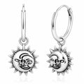 Sonne Mond Creolen Damen aus 925 Sterling Silber – Vintage Ohrhänger mit Sonnen- & Mondgesicht