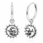 Sonne Mond Creolen Damen aus 925 Sterling Silber – Vintage Ohrhänger mit Sonnen- & Mondgesicht
