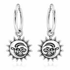 Sonne Mond Creolen Damen aus 925 Sterling Silber – Vintage Ohrhänger mit Sonnen- & Mondgesicht