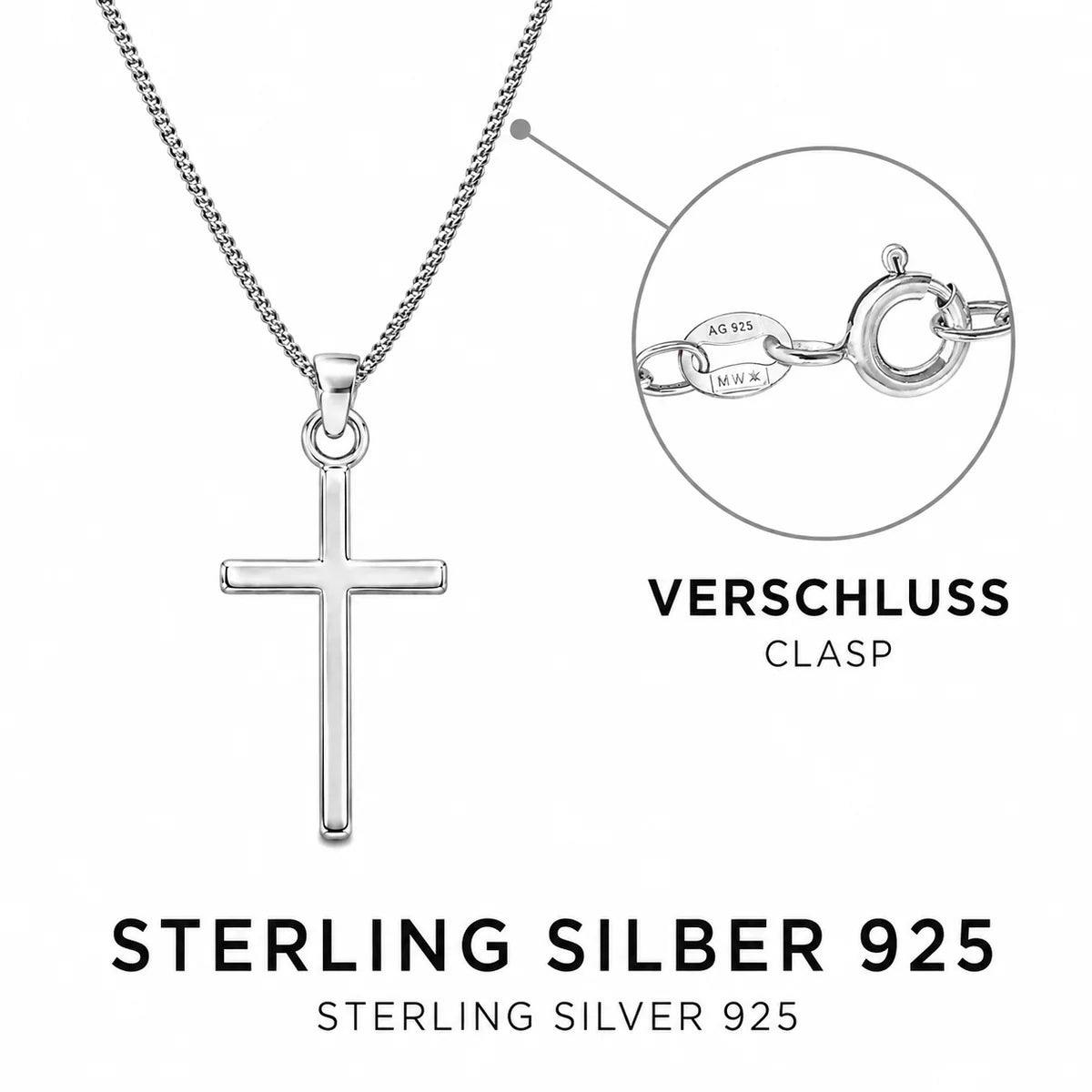 Basic-Halskette aus 925er Silber mit poliertem Kreuz