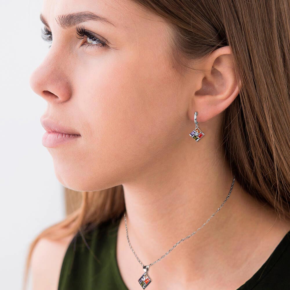 Schmuck-Geschenkset aus Sterlingsilber mit Kristallmosaik-Halskette und Ohrringen