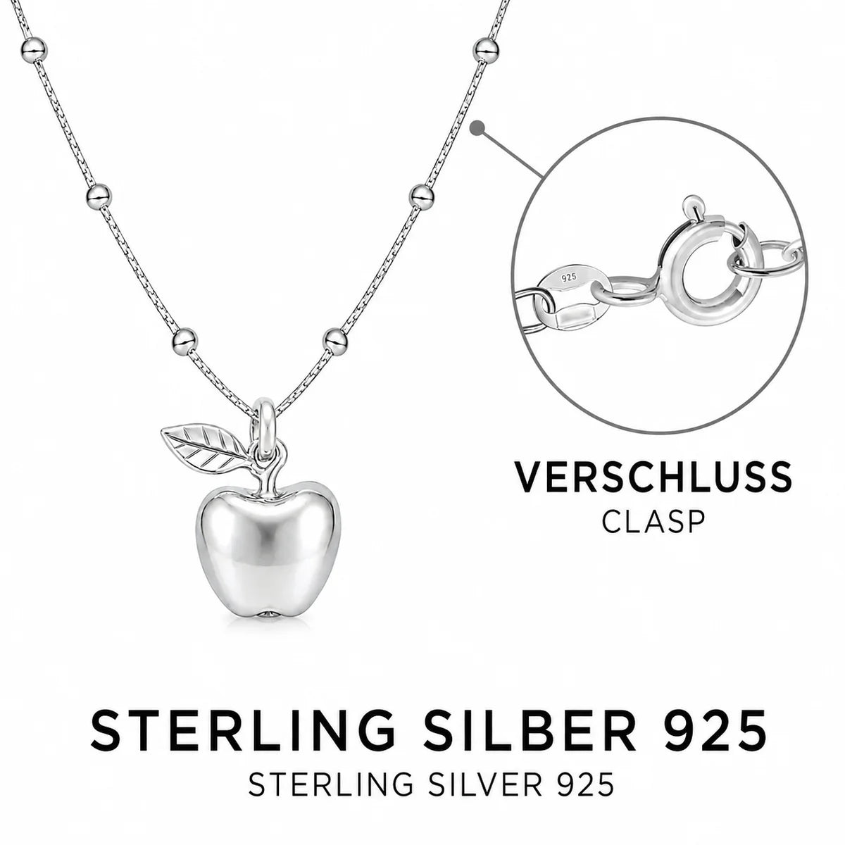 Apfel Halskette Damen aus 925 Sterling Silber – Apfel Anhänger mit Silberkette