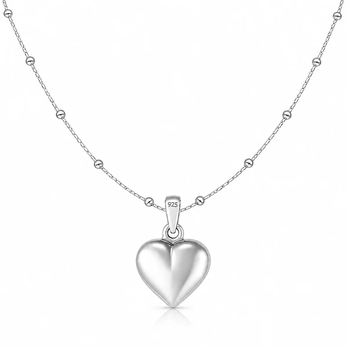 Herz Halskette Damen aus 925 Sterling Silber – glänzender Herzanhänger mit Kugelkette