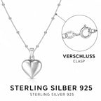 Herz Halskette Damen aus 925 Sterling Silber – glänzender Herzanhänger mit Kugelkette