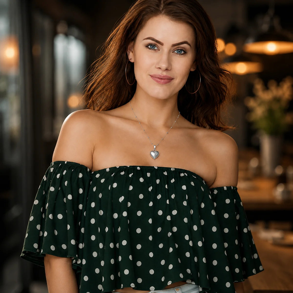 Herz Halskette Damen aus 925 Sterling Silber – glänzender Herzanhänger mit Kugelkette