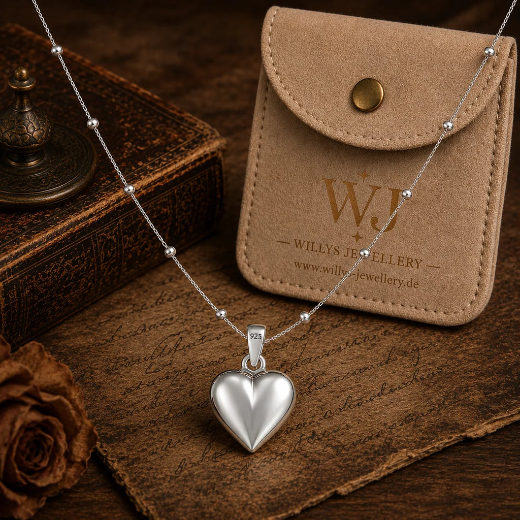 Herz Halskette Damen aus 925 Sterling Silber – Herzanhänger mit Kugelkette