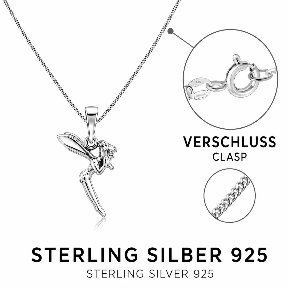 Elfen Halskette aus 925 Sterling Silber mit Feen Anhänger für Damen als Geschenk