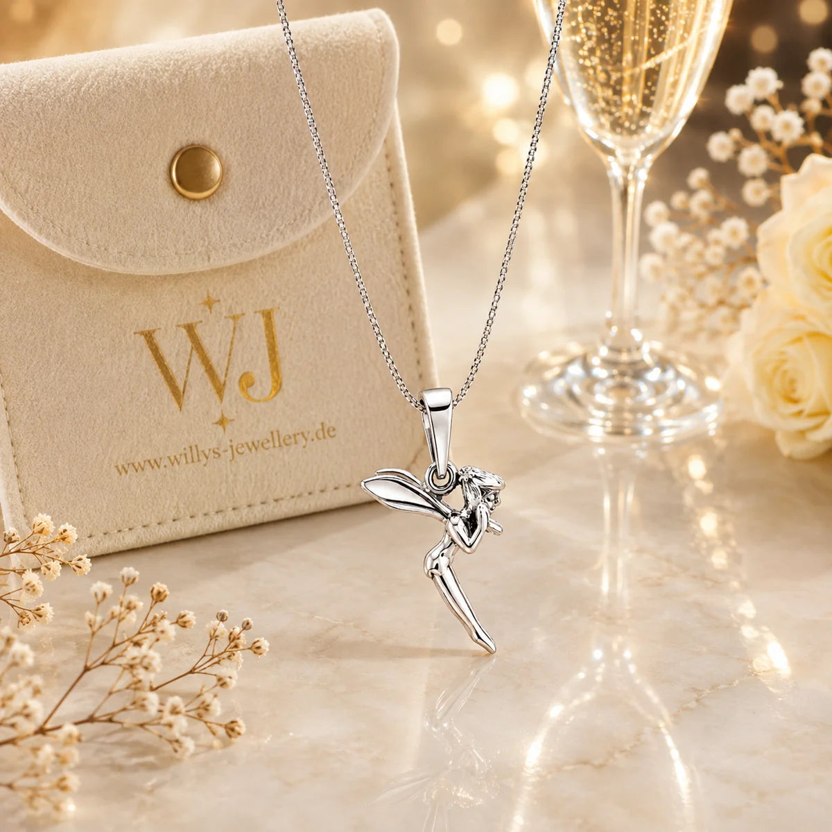 Elfen Halskette aus 925 Sterling Silber mit Feen Anhänger für Damen als Geschenk