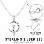 Katzen Halskette aus 925 Sterling Silber mit Mond Anhänger für Damen als Geschenk
