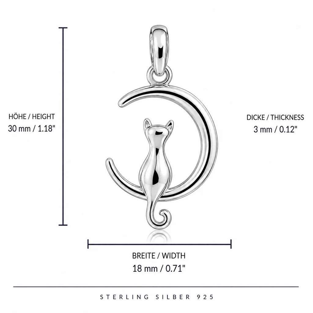 Katzen Halskette aus 925 Sterling Silber mit Mond Anhänger für Damen als Geschenk
