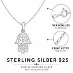 Hamsa Hand Halskette aus 925 Sterling Silber – Fatimas Hand Anhänger für Damen