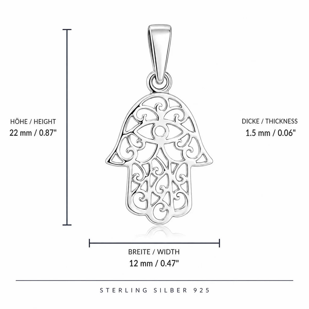 Hamsa Hand Halskette aus 925 Sterling Silber – Fatimas Hand Anhänger für Damen