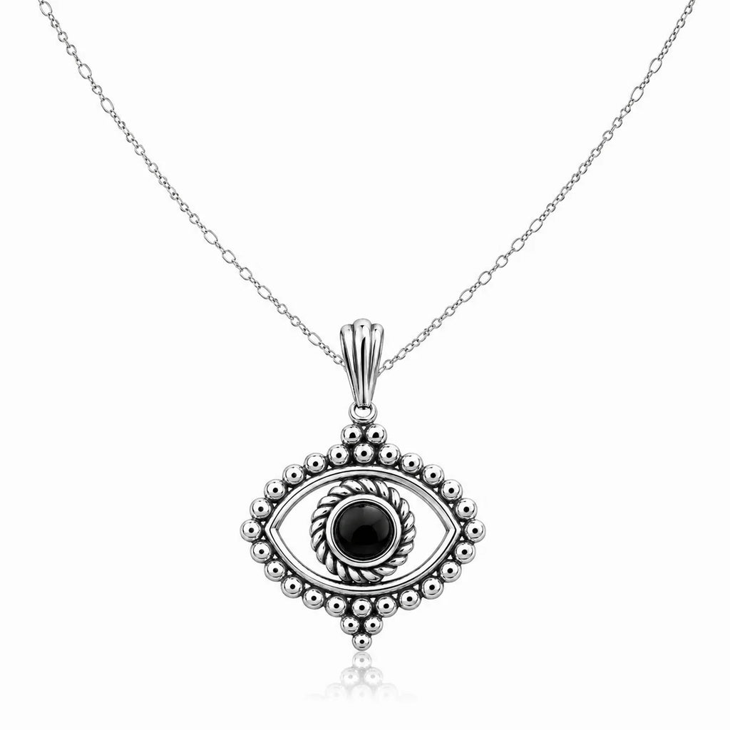 Böser Blick Halskette 925 Sterling Silber – Evil Eye Anhänger mit schwarzem Stein für Damen