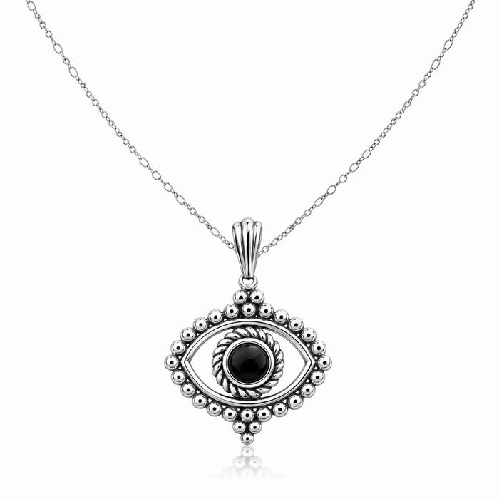 Böser Blick Halskette 925 Sterling Silber – Evil Eye Anhänger mit schwarzem Stein für Damen