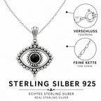 Böser Blick Halskette 925 Sterling Silber – Evil Eye Anhänger mit schwarzem Stein für Damen