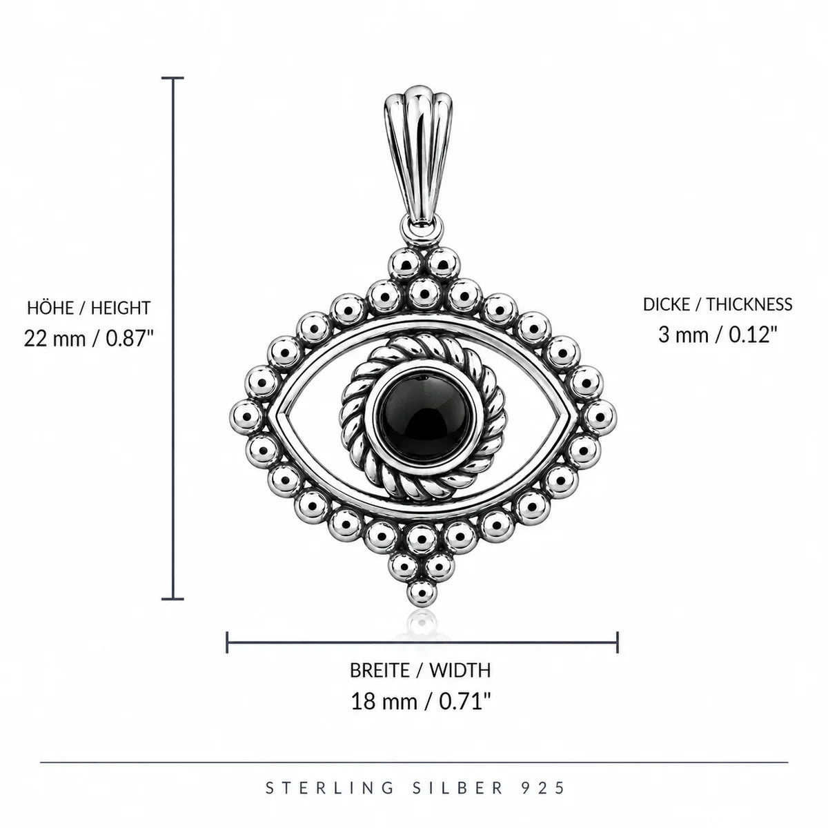 Böser Blick Halskette 925 Sterling Silber – Evil Eye Anhänger mit schwarzem Stein für Damen