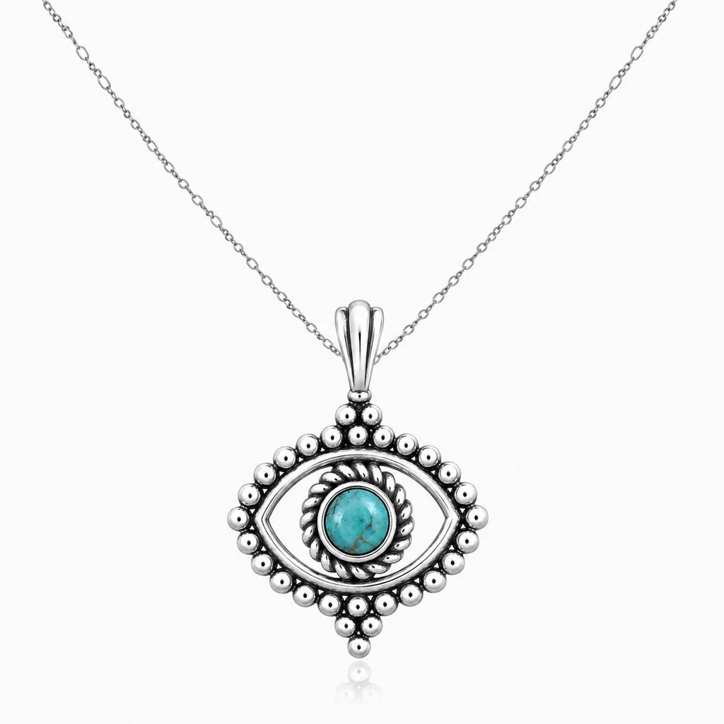 Auge Halskette aus 925 Sterling Silber mit türkisfarbenem Stein für Damen Boho Schmuck